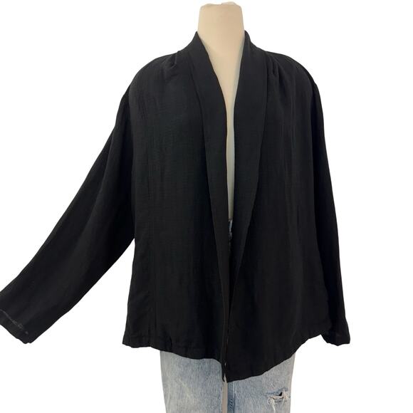 Eileen Fisher Linen Blend Cardigan Open-Front Long Sleeve Black 2X - Picture 1 of 10